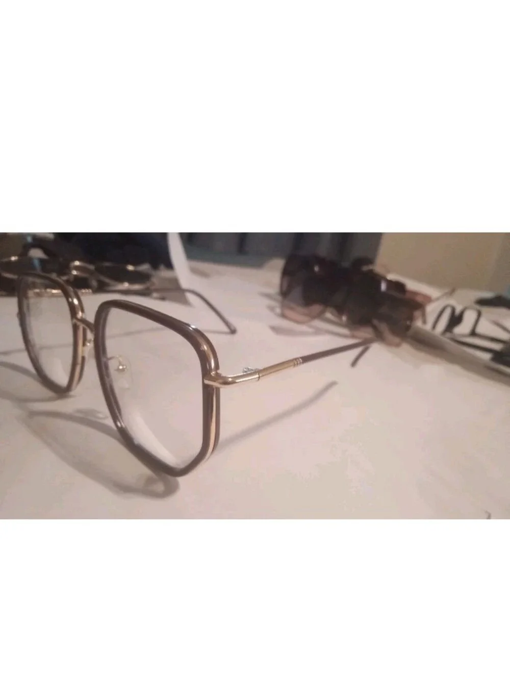 Classic Women's Geometric Metal Frame Glasses in Gold Non prescription